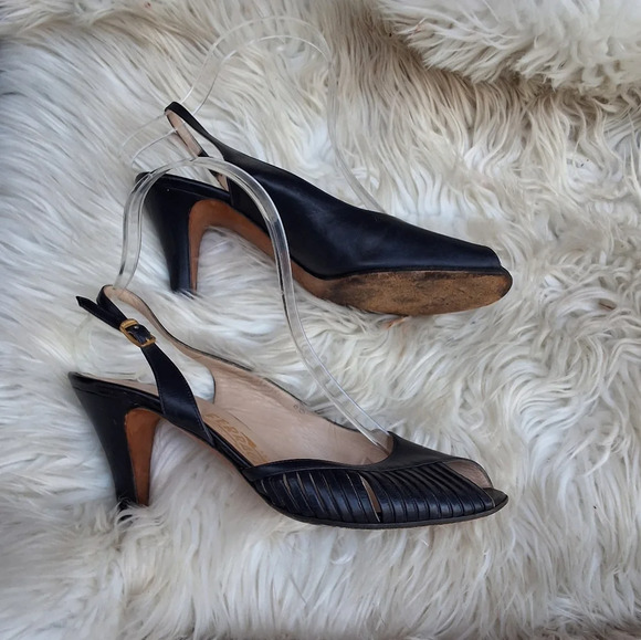 Ferragamo Blue strappy slingback heels 6B - Picture 5 of 10